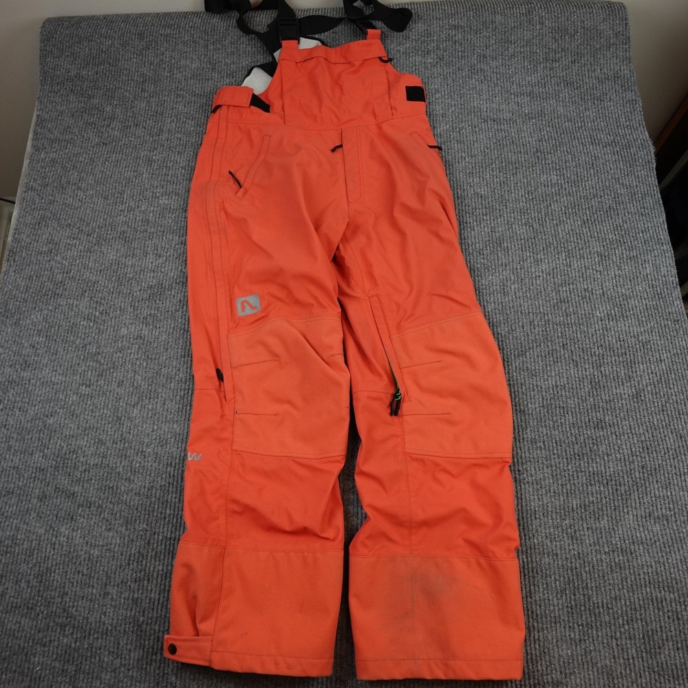 Flylow Bibs Snow Pants Mens Large Orange Adjustable Waist Pockets Ski Snowboard
